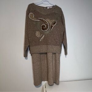 Vintage 80’sBrown Knit Sweater/ Skirt set in a Large Silver Springs